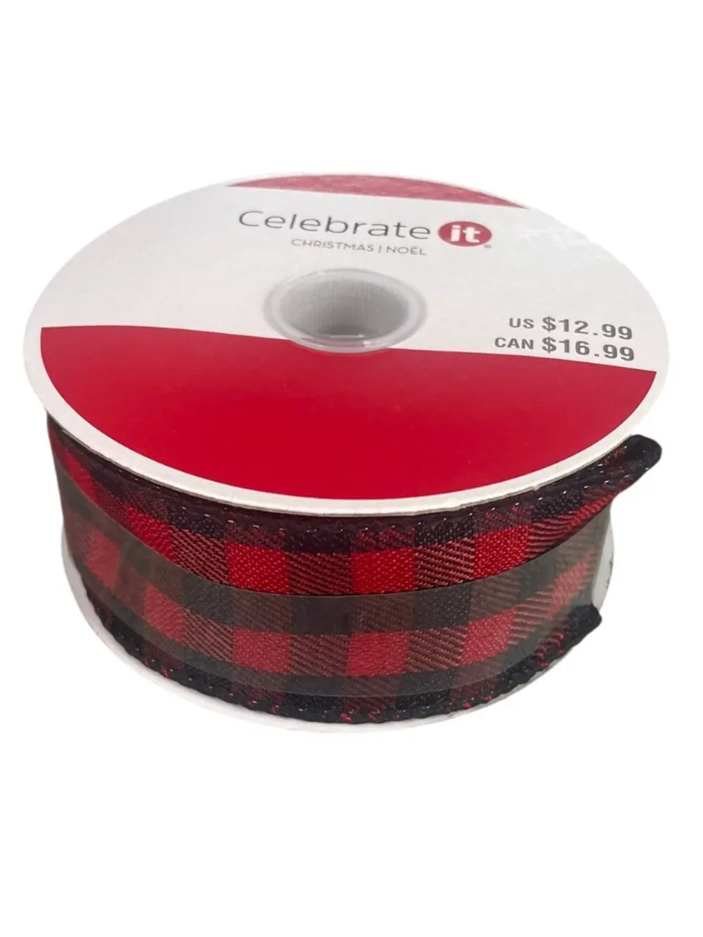 Celebrate It Red Black Buffalo Check Wired Ribbon 1.5in x 30ft Christmas NWT